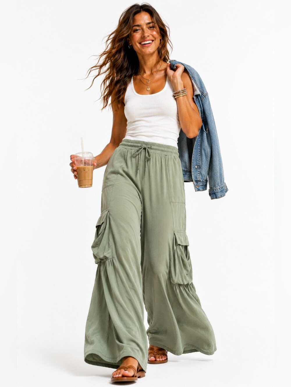 Vintage Havana Sage Modal Wide Leg Cargo Lounge Pants NWT Medium